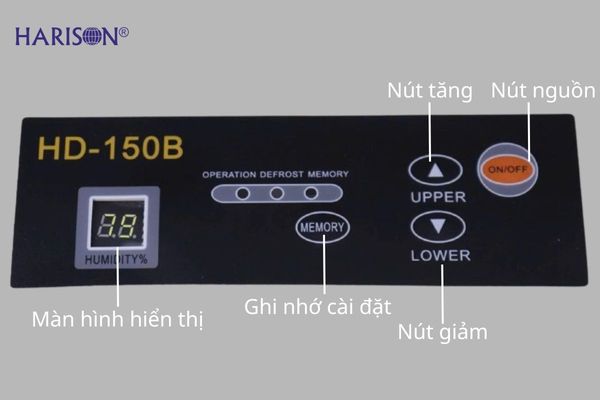 Quan sát bảng điều khiển máy hút ẩm Harison HD-150B